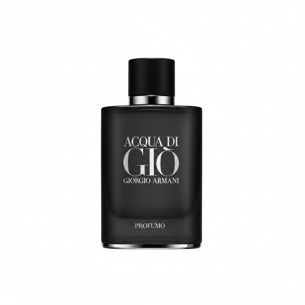 Black perfume bottle of Acqua di Giò by Giorgio Armani on a white background