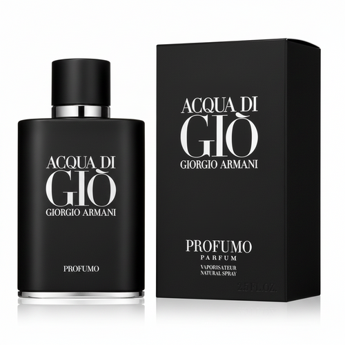 Black bottle and packaging of Acqua di Giò Profumo by Giorgio Armani
